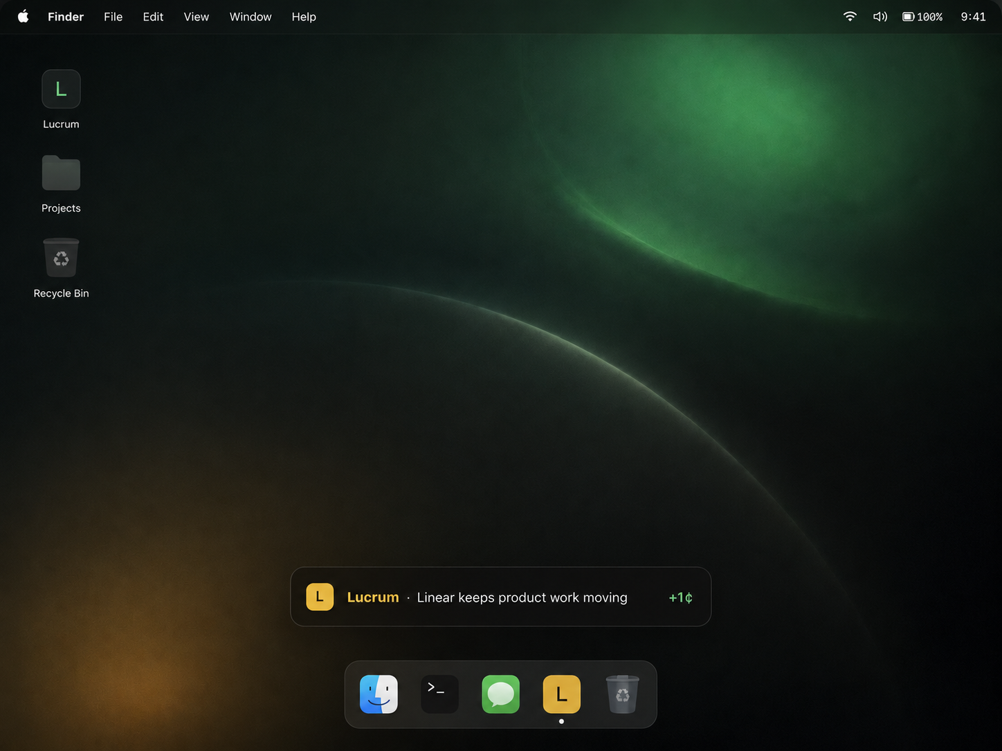 Lucrum sponsor line on a desktop wallpaper